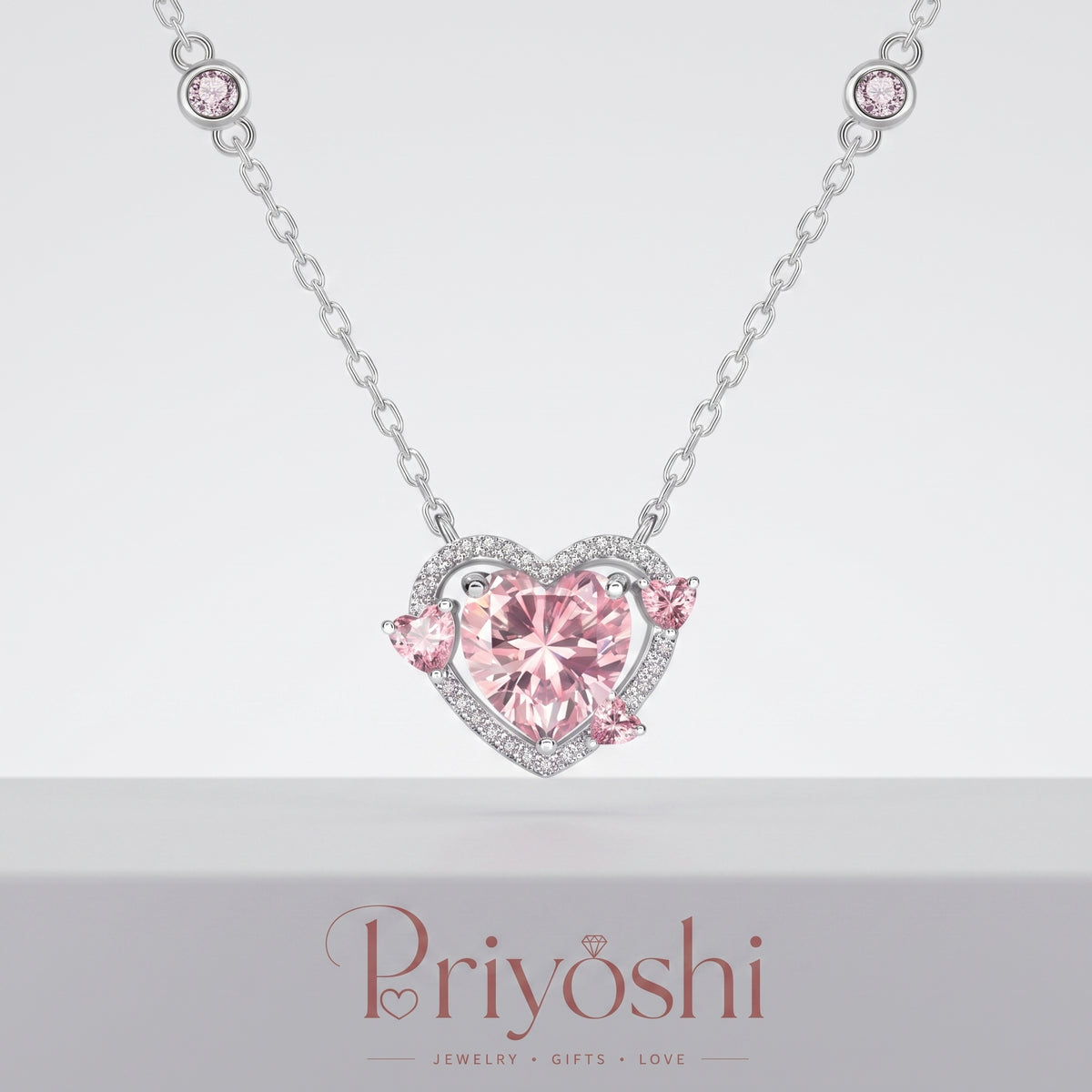 Pink Heart Gemstone Pendant Necklace